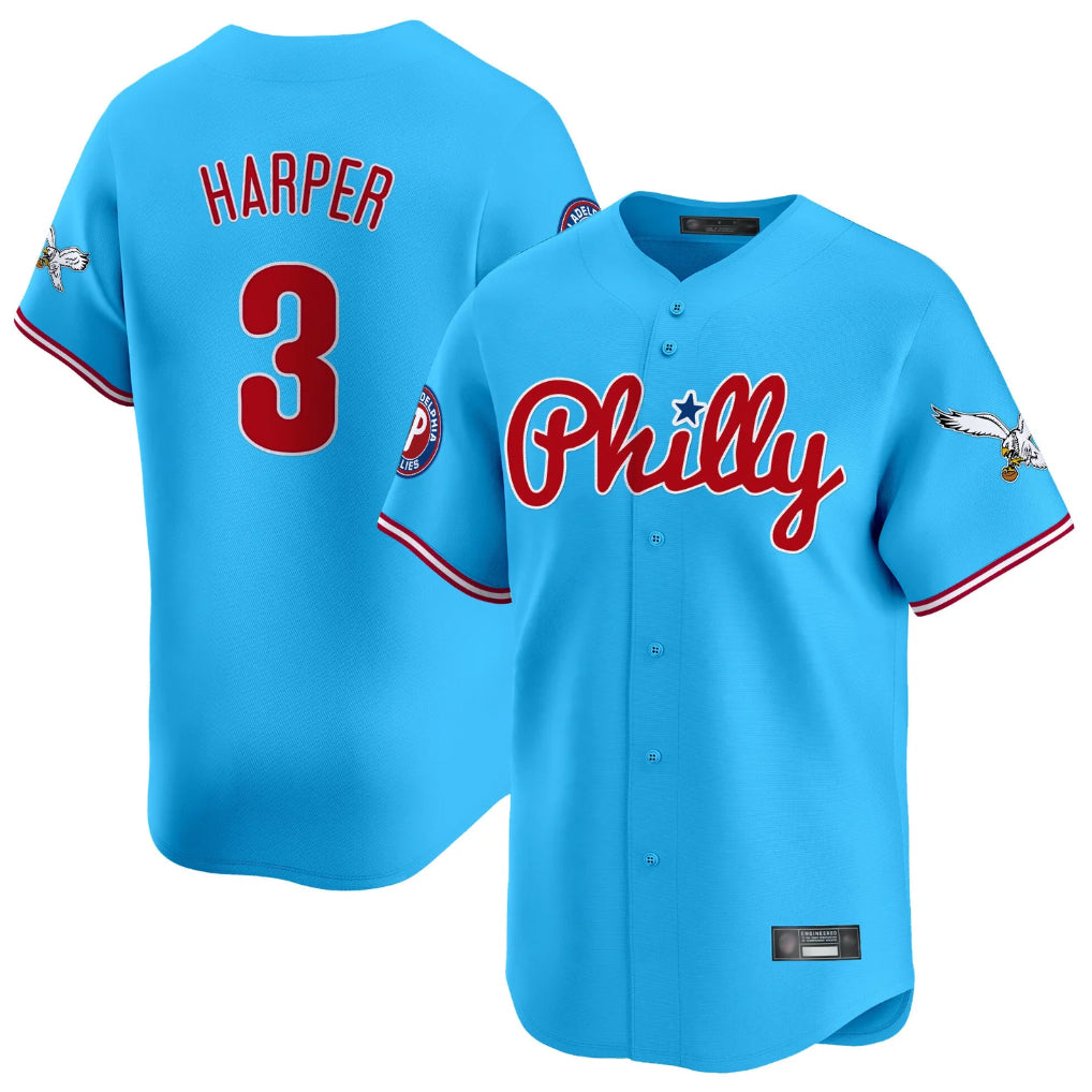 Silnrao P.Phillies #3 Bryce Harper Player Light Blue Phillies & Eagles Vapor Premier Limited Stitched Jerseys
