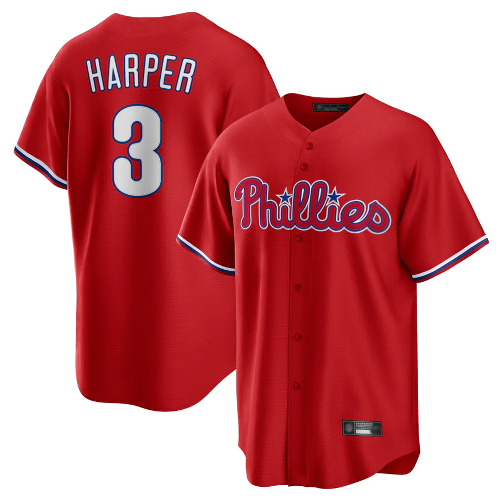 Silnrao P.Phillies #3 Bryce Harper Player Red Home Game Stitched Jerseys
