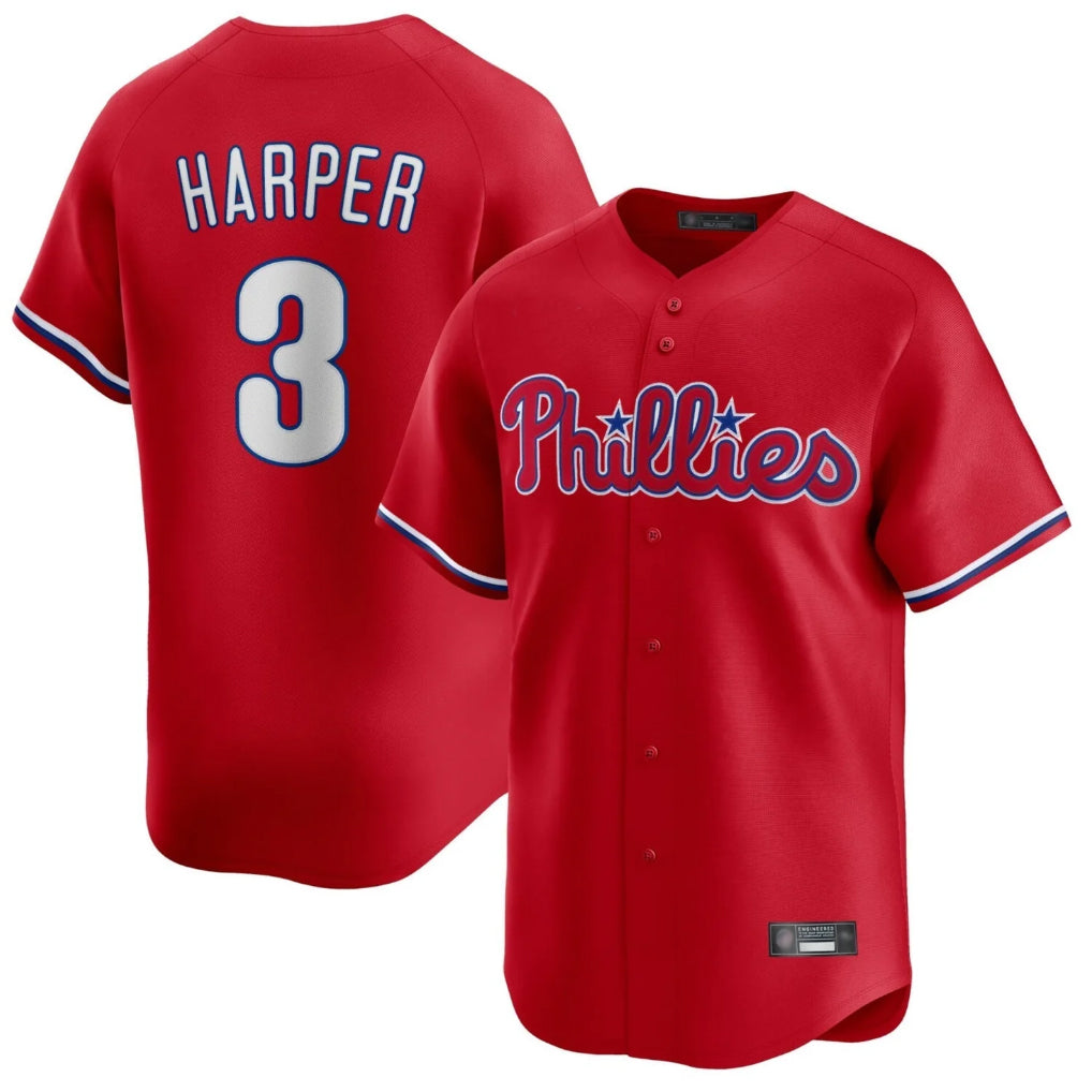 Silnrao P.Phillies #3 Bryce Harper Player Red Home Limited Stitched Jerseys