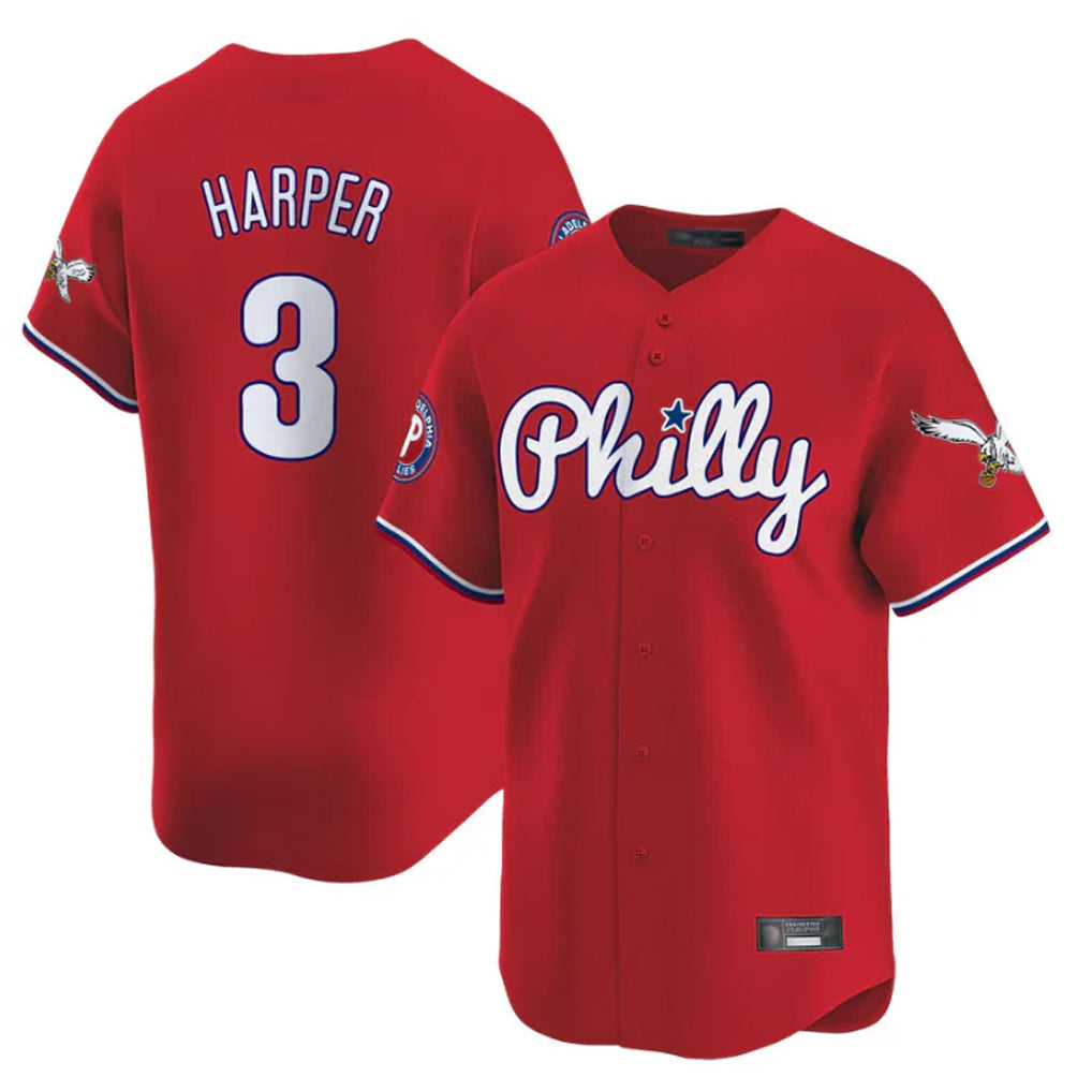 Silnrao P.Phillies #3 Bryce Harper Player Red Phillies & Eagles Vapor Premier Limited Stitched Jerseys