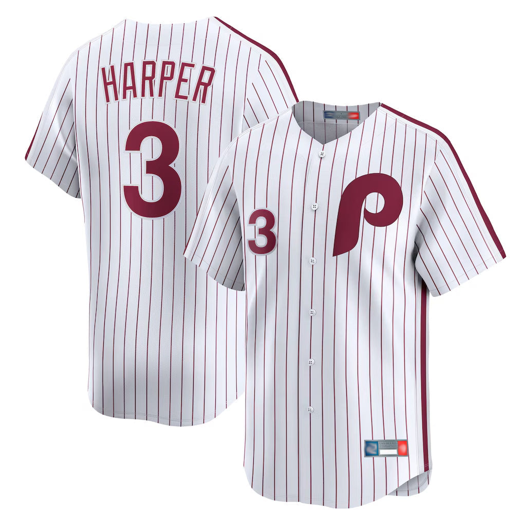 Silnrao P.Phillies #3 Bryce Harper Player White Cooperstown Collection Limited Home Stitched Jerseys