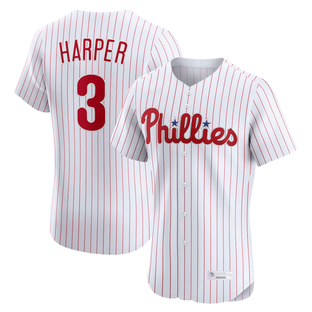 Silnrao P.Phillies #3 Bryce Harper Player White Home Limited Elite Stitched Jerseys