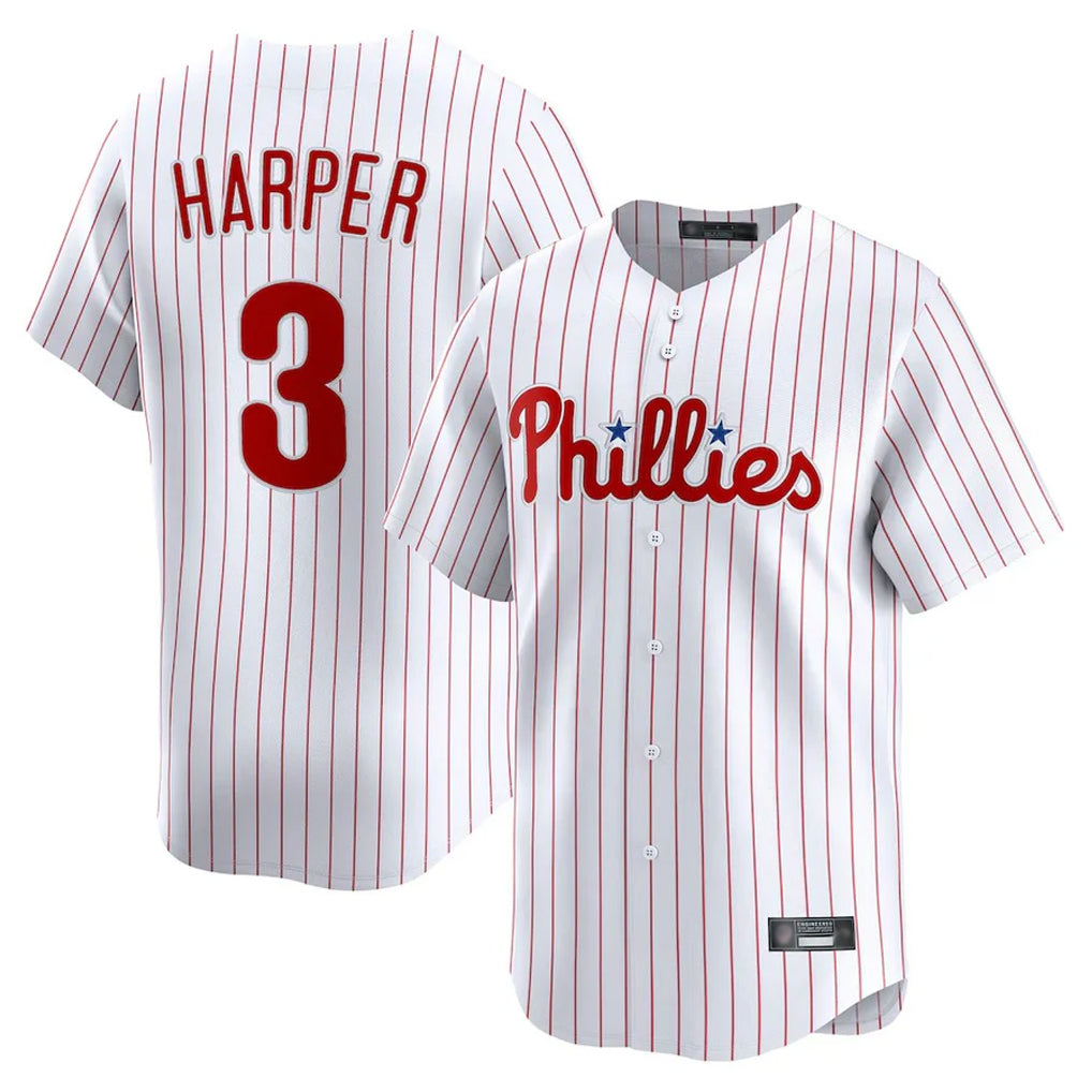 Silnrao P.Phillies #3 Bryce Harper Player White Home Limited Stitched Jerseys