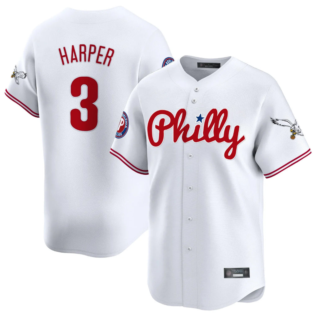 Silnrao P.Phillies #3 Bryce Harper Player White Phillies & Eagles Vapor Premier Limited Stitched Jerseys