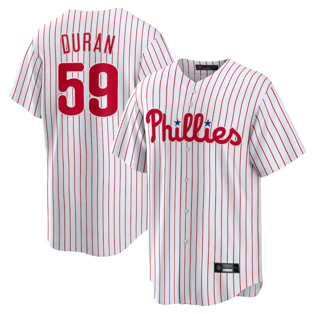 Silnrao P.Phillies #59 Jhoan Duran Player White Home Game Stitched Jerseys