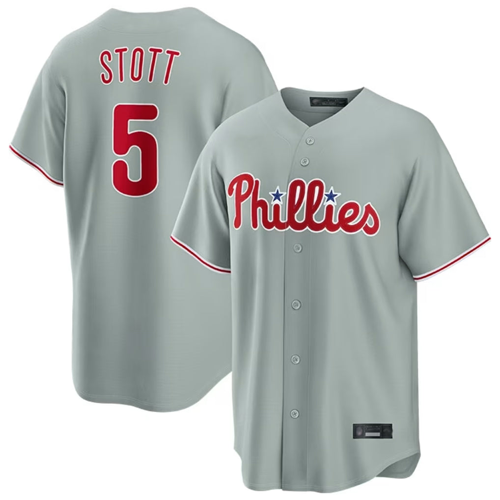 Silnrao P.Phillies #5 Bryson Stott Player Gray Home Game Stitched Jerseys