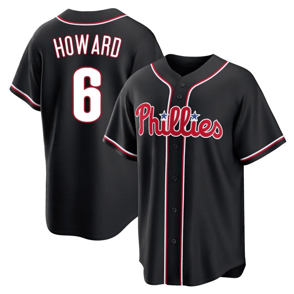 Silnrao P.Phillies #6 Ryan Howard Player Black Fashion Out Home Game Stitched Jerseys