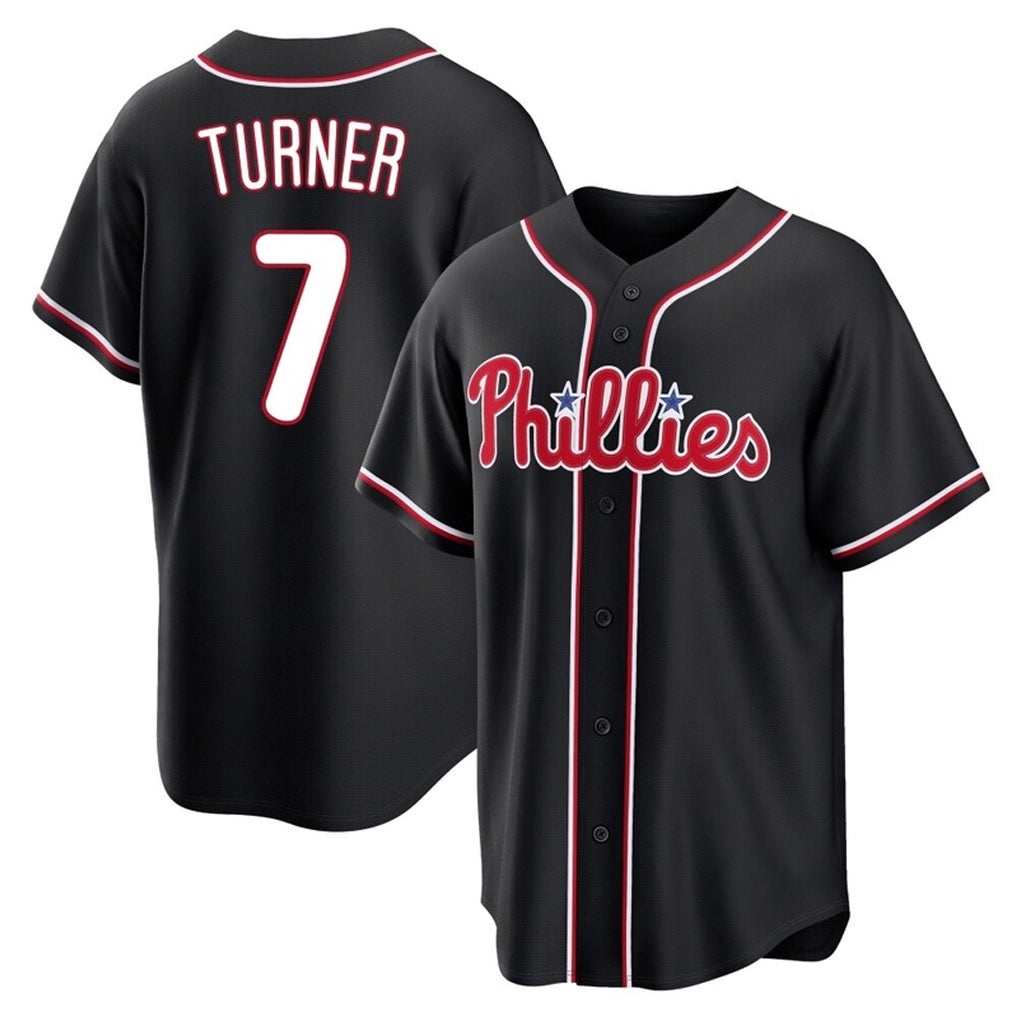 Silnrao P.Phillies #7 Trea Turner Player Black Fashion Out Home Game Stitched Jerseys