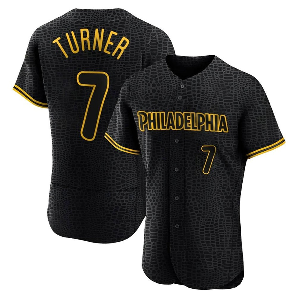 Silnrao P.Phillies #7 Trea Turner Player Black Snake Skin City Home Limited Elite Stitched Jerseys