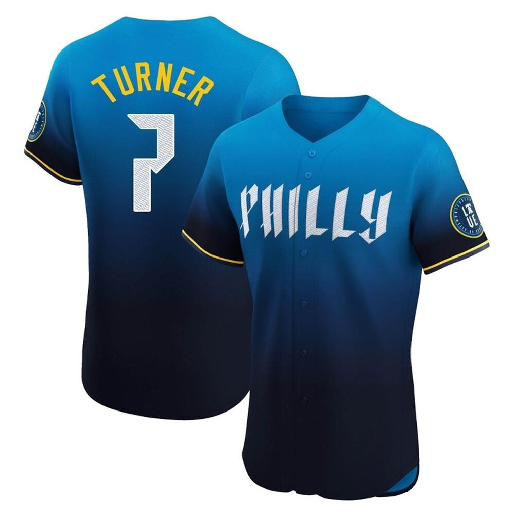 Silnrao P.Phillies #7 Trea Turner Player Blue City Connect Home Limited Elite Stitched Jerseys
