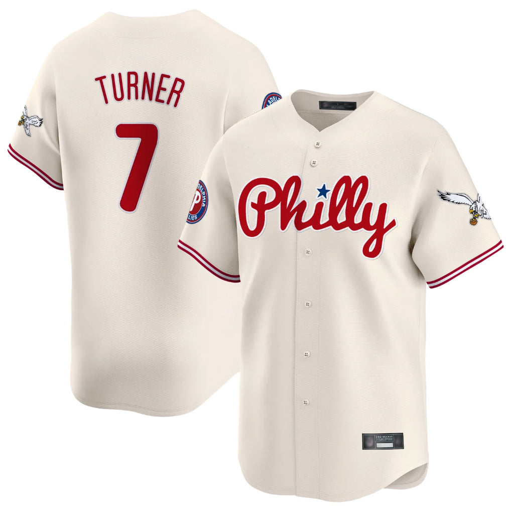 Silnrao P.Phillies #7 Trea Turner Player Cream Phillies & Eagles Vapor Premier Limited Stitched Jerseys