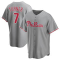 Silnrao P.Phillies #7 Trea Turner Player Gray Home Game Stitched Jerseys
