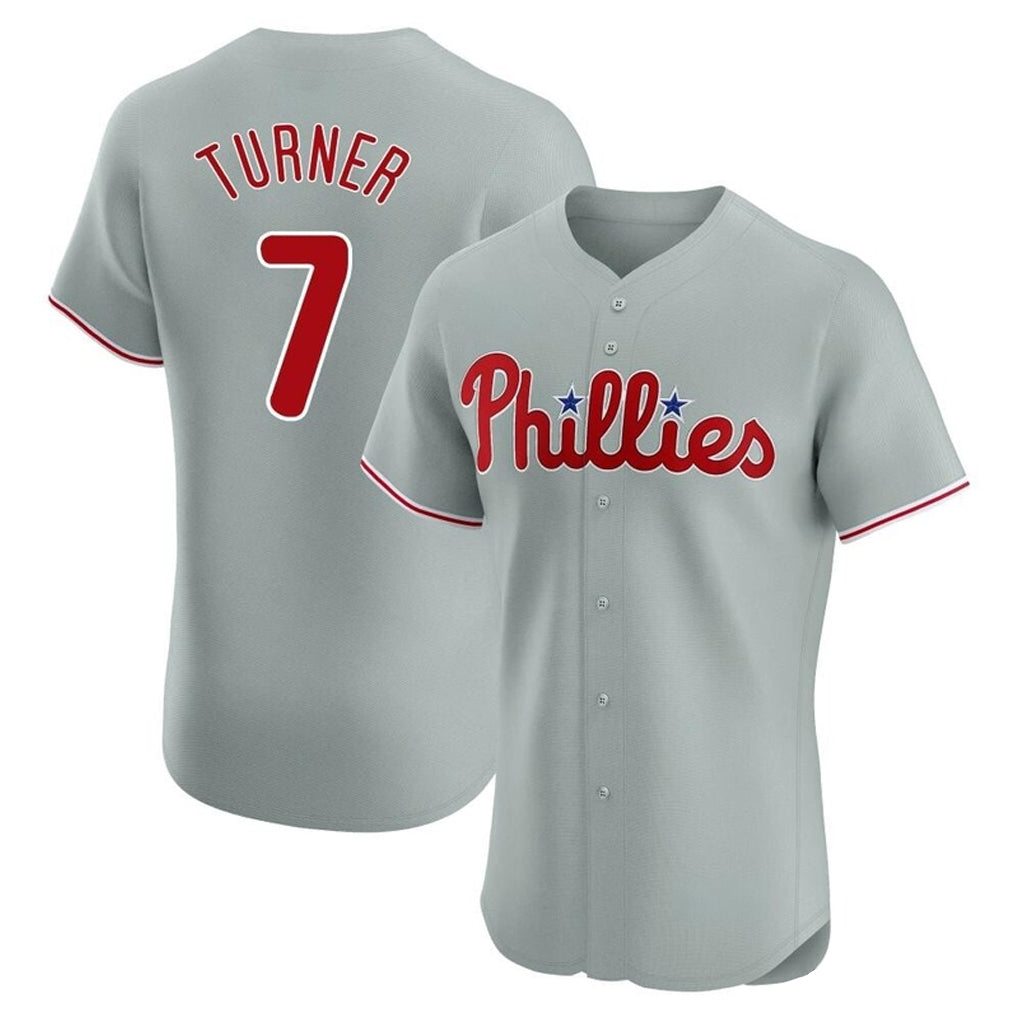 Silnrao P.Phillies #7 Trea Turner Player Gray Home Limited Elite Stitched Jerseys