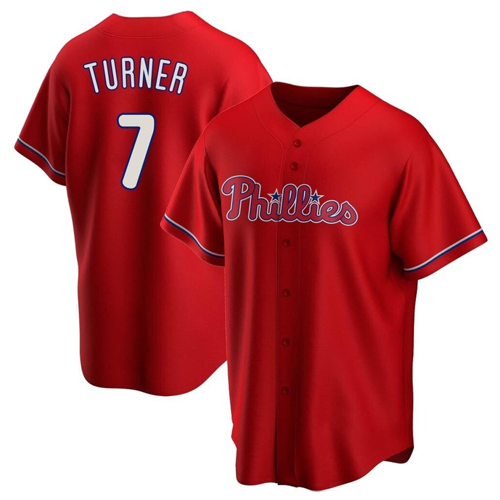 Silnrao P.Phillies #7 Trea Turner Player Red Home Game Stitched Jerseys
