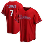 Silnrao P.Phillies #7 Trea Turner Player Red Home Game Stitched Jerseys