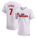 Silnrao P.Phillies #7 Trea Turner Player White Pinstripe Phillies & Eagles Vapor Premier Limited Elite Stitched Jerseys