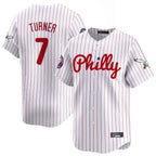 Silnrao P.Phillies #7 Trea Turner Player White Pinstripe Phillies & Eagles Vapor Premier Limited Stitched Jerseys