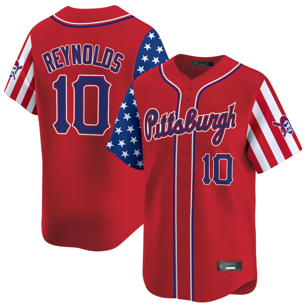 Silnrao P.Pirates #10 Bryan Reynolds Player Red 2025 Independence Day Vapor Premier Limited Stitched Jerseys