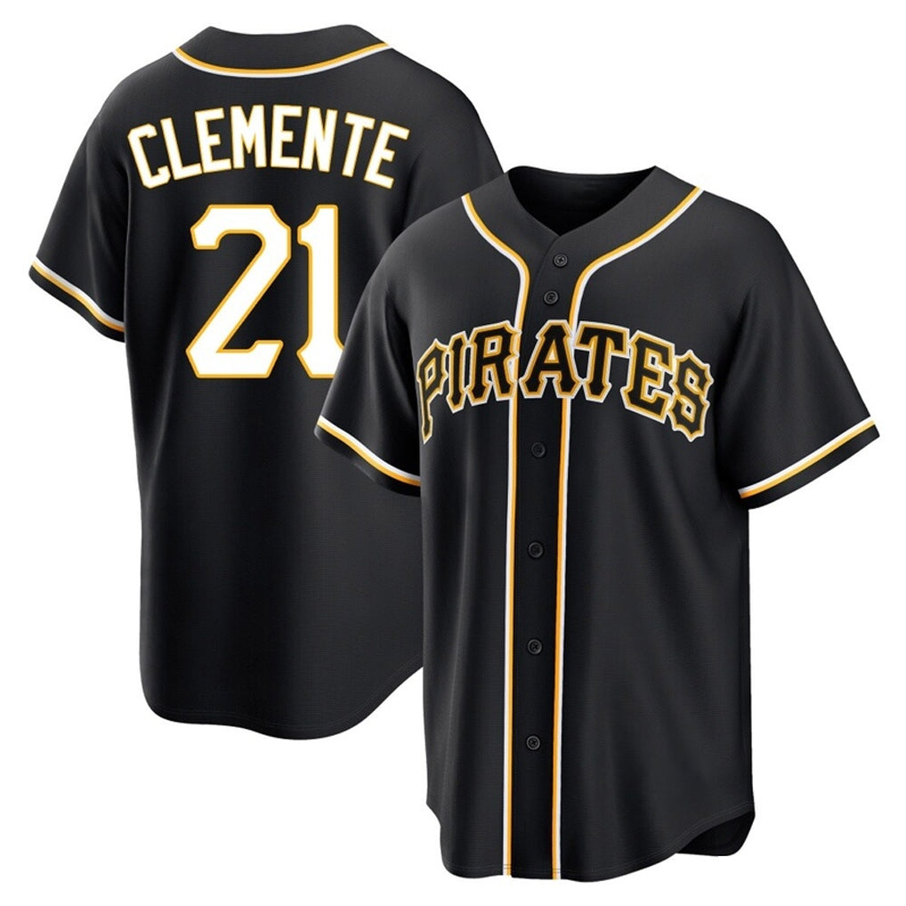 Silnrao P.Pirates #21 Roberto Clemente Player Black Fashion Out Home Game Stitched Jerseys
