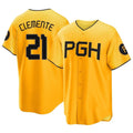 Silnrao P.Pirates #21 Roberto Clemente Player Gold City Connect Home Game Stitched Jerseys