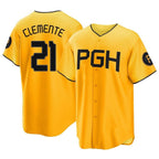 Silnrao P.Pirates #21 Roberto Clemente Player Gold City Connect Home Game Stitched Jerseys