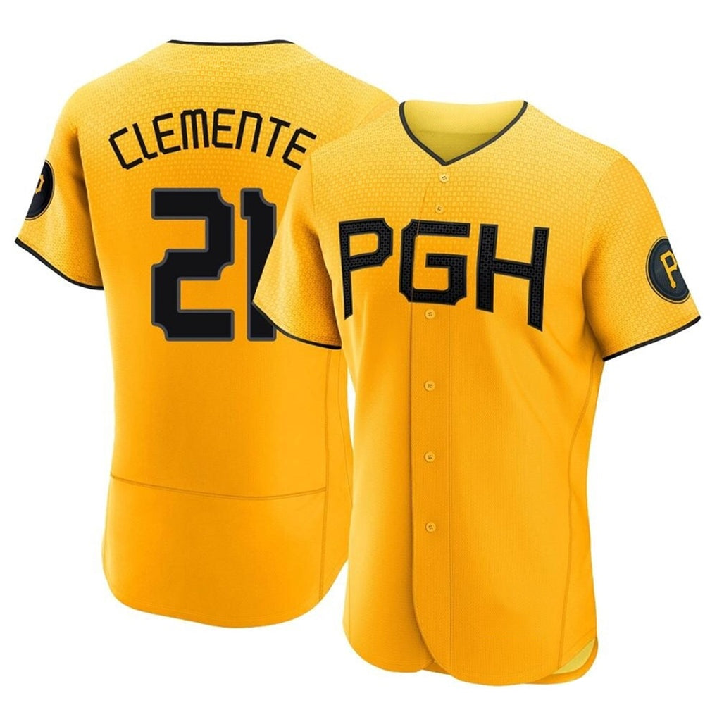 Silnrao P.Pirates #21 Roberto Clemente Player Gold City Connect Home Limited Elite Stitched Jerseys