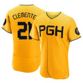 Silnrao P.Pirates #21 Roberto Clemente Player Gold City Connect Home Limited Elite Stitched Jerseys