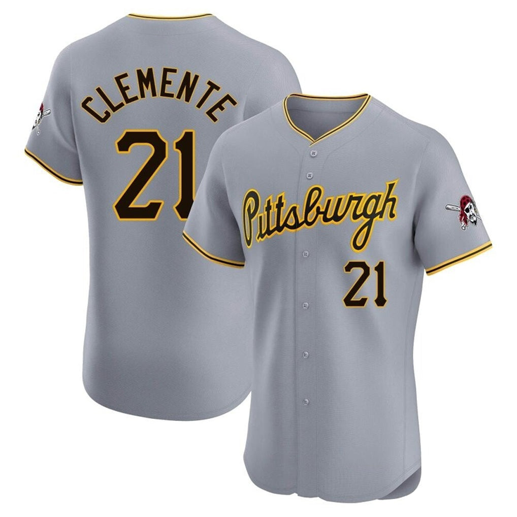 Silnrao P.Pirates #21 Roberto Clemente Player Gray Road Home Limited Elite Stitched Jerseys