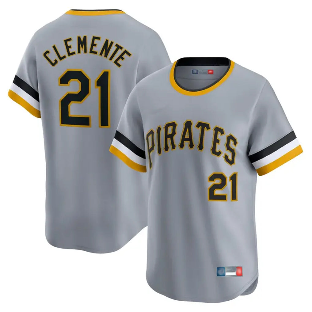 Silnrao P.Pirates #21 Roberto Clemente Player Gray Throwback Cooperstown Collection Limited T-shirt Stitched Jerseys