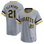 Silnrao P.Pirates #21 Roberto Clemente Player Gray Throwback Cooperstown Collection Limited T-shirt Stitched Jerseys