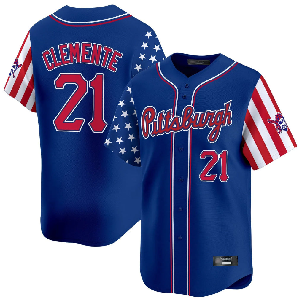 Silnrao P.Pirates #21 Roberto Clemente Player Royal 2025 Independence Day Vapor Premier Limited Stitched Jerseys