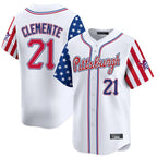 Silnrao P.Pirates #21 Roberto Clemente Player White 2025 Independence Day Vapor Premier Limited Stitched Jerseys