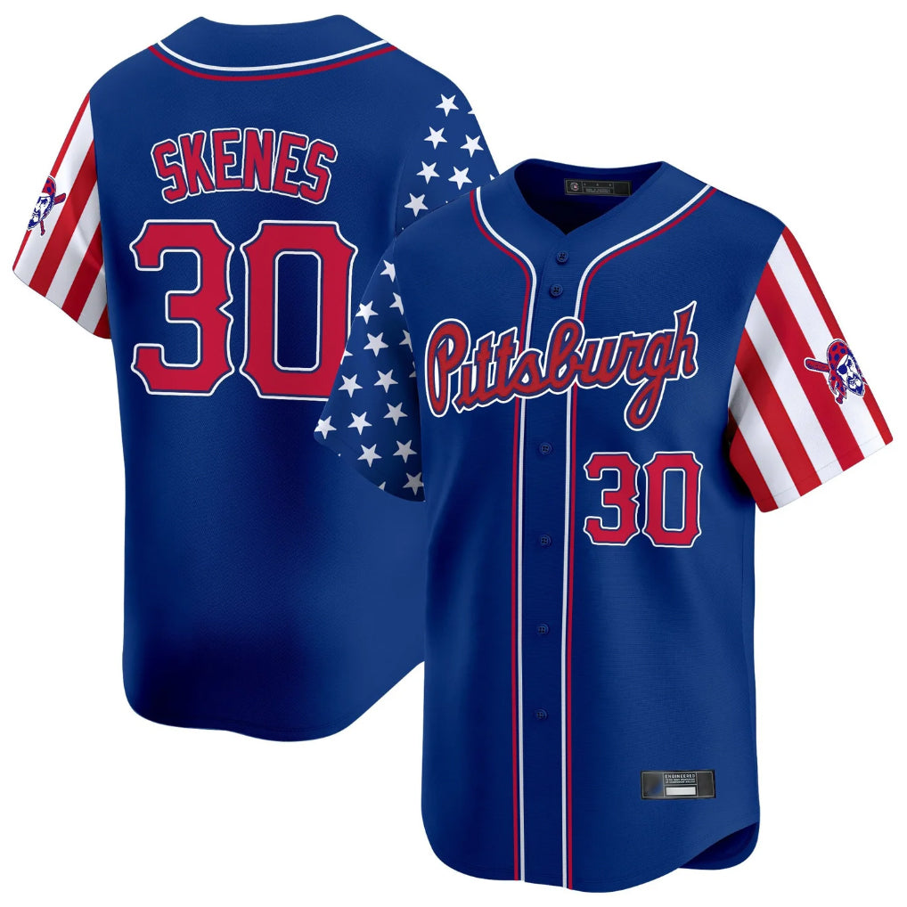 Silnrao P.Pirates #30 Paul Skenes Player Royal 2025 Independence Day Vapor Premier Limited Stitched Jerseys