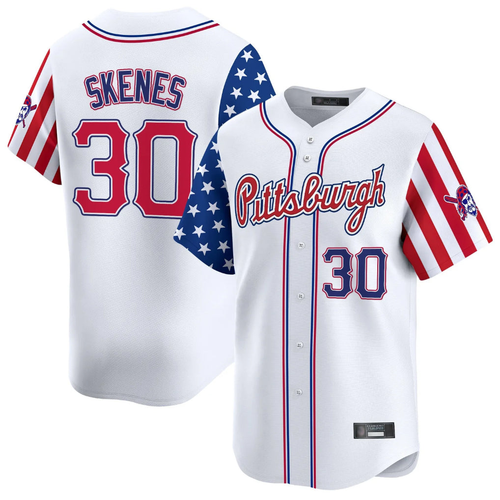 Silnrao P.Pirates #30 Paul Skenes Player White 2025 Independence Day Vapor Premier Limited Stitched Jerseys