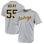 Silnrao  P.Pirates #55 Jason Delay Player Gray Road Home Game Stitched Jerseys