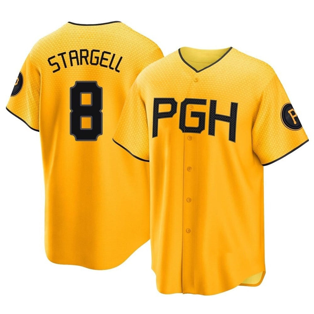 Silnrao P.Pirates #8 Willie Stargell Player Gold City Connect Home Game Stitched Jerseys