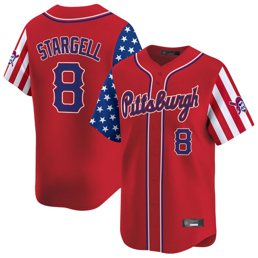Silnrao P.Pirates #8 Willie Stargell Player Red 2025 Independence Day Vapor Premier Limited Stitched Jerseys