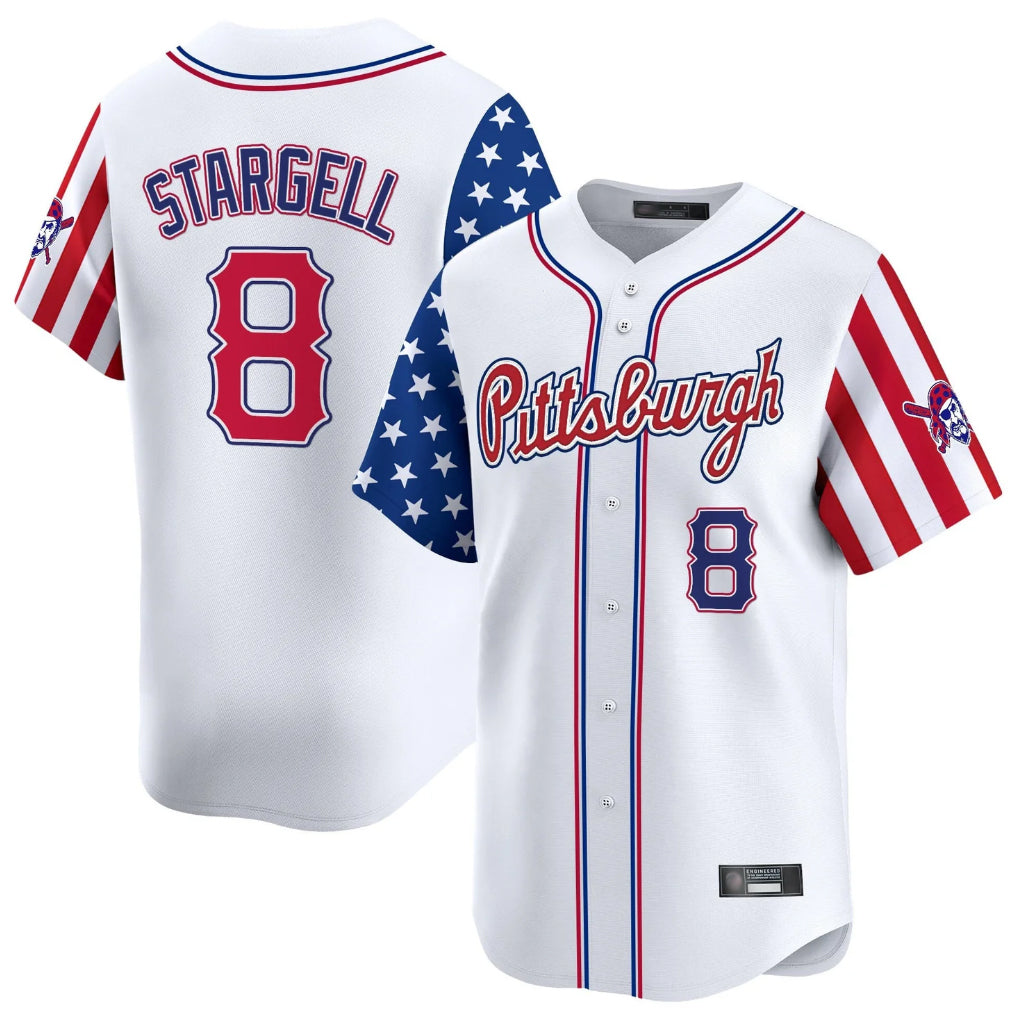 Silnrao P.Pirates #8 Willie Stargell Player White 2025 Independence Day Vapor Premier Limited Stitched Jerseys
