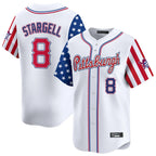 Silnrao P.Pirates #8 Willie Stargell Player White 2025 Independence Day Vapor Premier Limited Stitched Jerseys