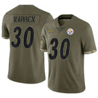 Silnrao P.Steelers #30 Jaylen Warren Player Salute To Service Limited Olive Stitched Jerseys