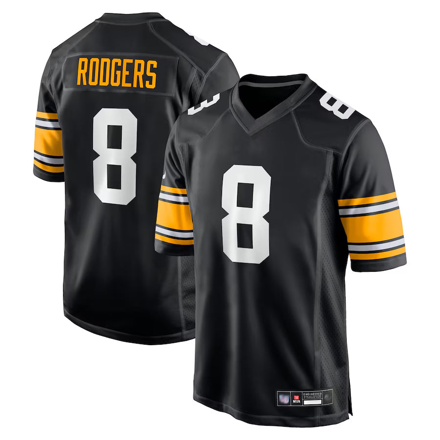 Silnrao P.Steelers #8 Aaron Rodgers Player Black Home Limited Stitched Jerseys