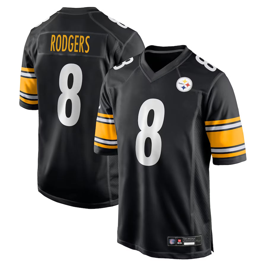 Silnrao P.Steelers #8 Aaron Rodgers Player Black Replica Game Stitched Jerseys