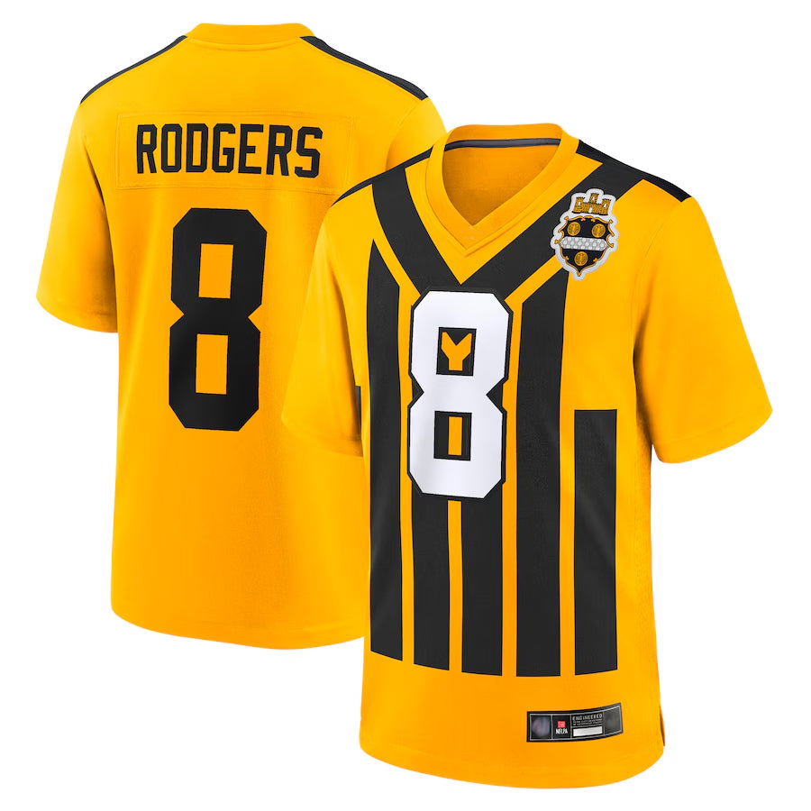 Silnrao P.Steelers #8 Aaron Rodgers Player Gold Alternate 1933 Throwback Game Stitched Jerseys
