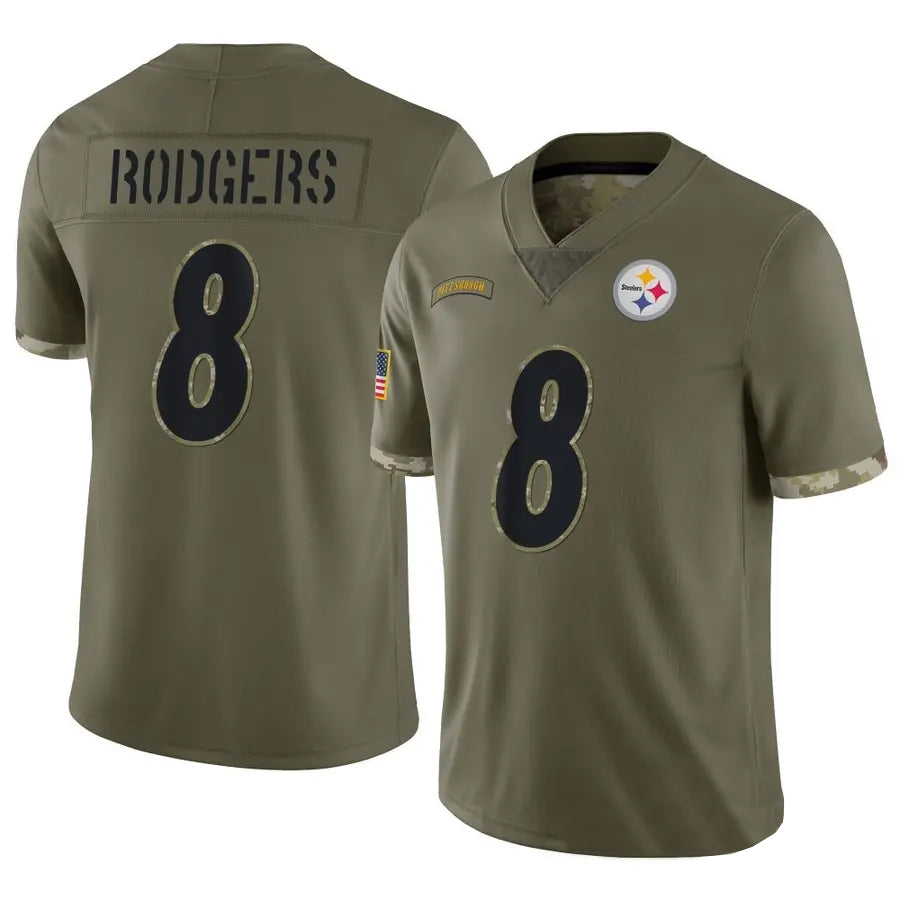 Silnrao P.Steelers #8 Aaron Rodgers Player Salute To Service Limited Olive Stitched Jerseys