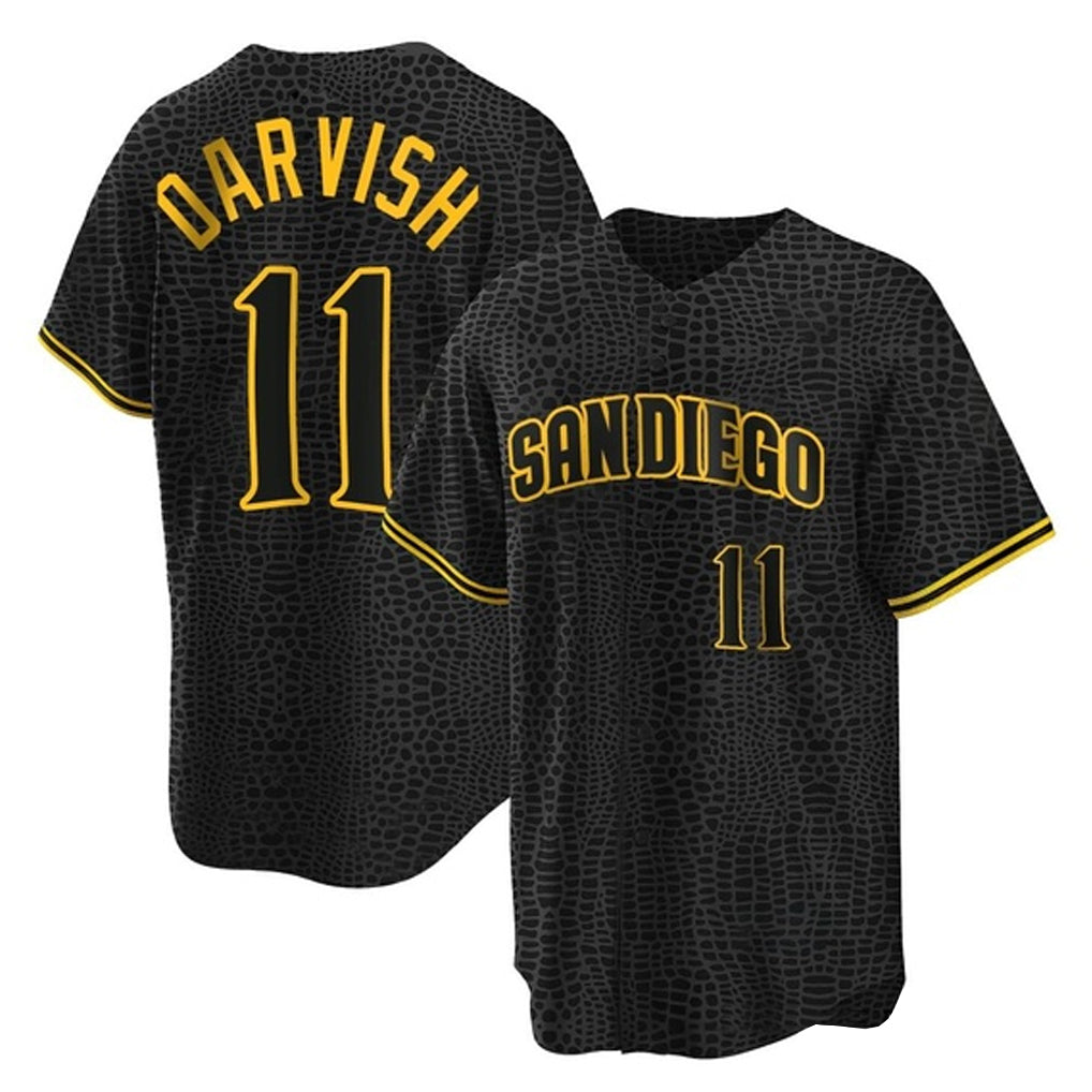Silnrao S.Diego Padres #11 Yu Darvish Player Black Snake Skin City Home Game Stitched Jerseys