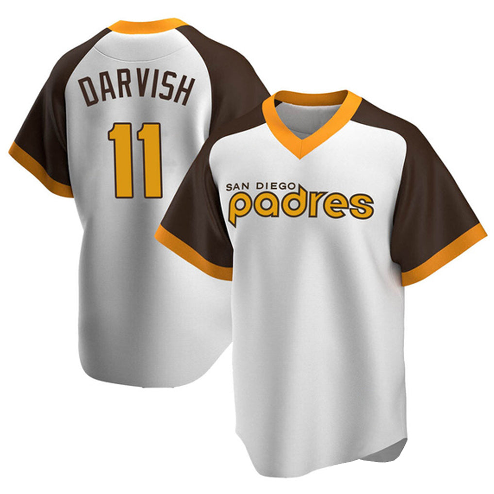 Silnrao S.Diego Padres #11 Yu Darvish Player White Home Cooperstown Collection Replica Game Stitched Jerseys