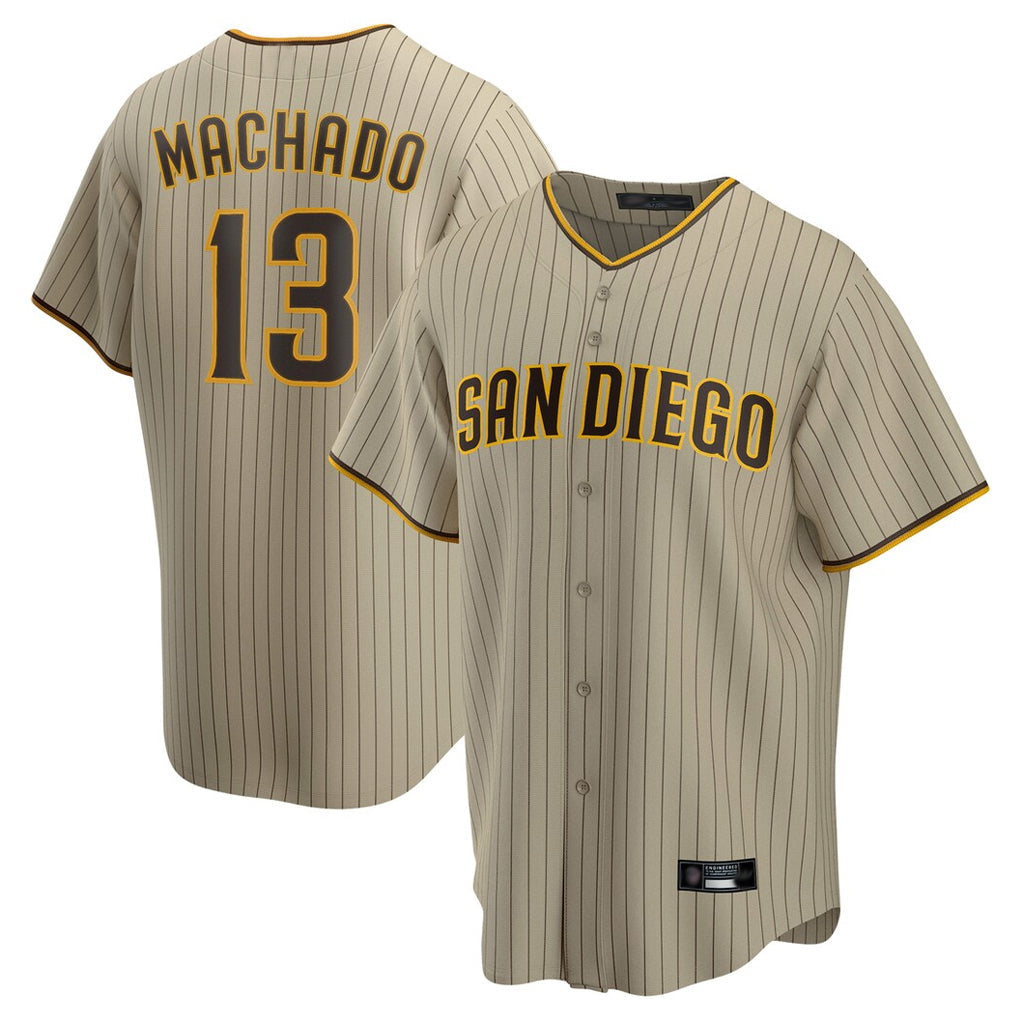 Silnrao S.Diego Padres #13 Manny Machado Player Khaki Home Game Stitched Jerseys