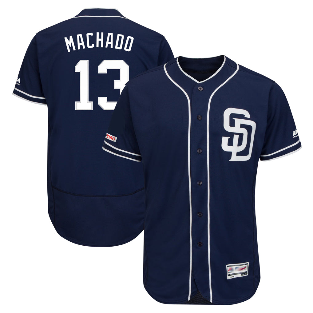 Silnrao S.Diego Padres #13 Manny Machado Player Navy Majestic Patch Flex Base Game Stitched Jerseys