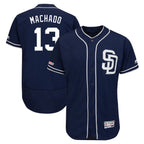Silnrao S.Diego Padres #13 Manny Machado Player Navy Majestic Patch Flex Base Game Stitched Jerseys