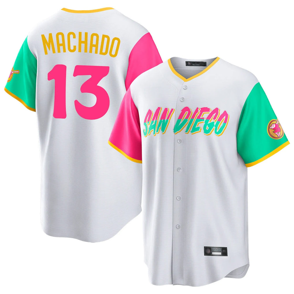 Silnrao S.Diego Padres #13 Manny Machado Player White City Connect Home Game Stitched Jerseys
